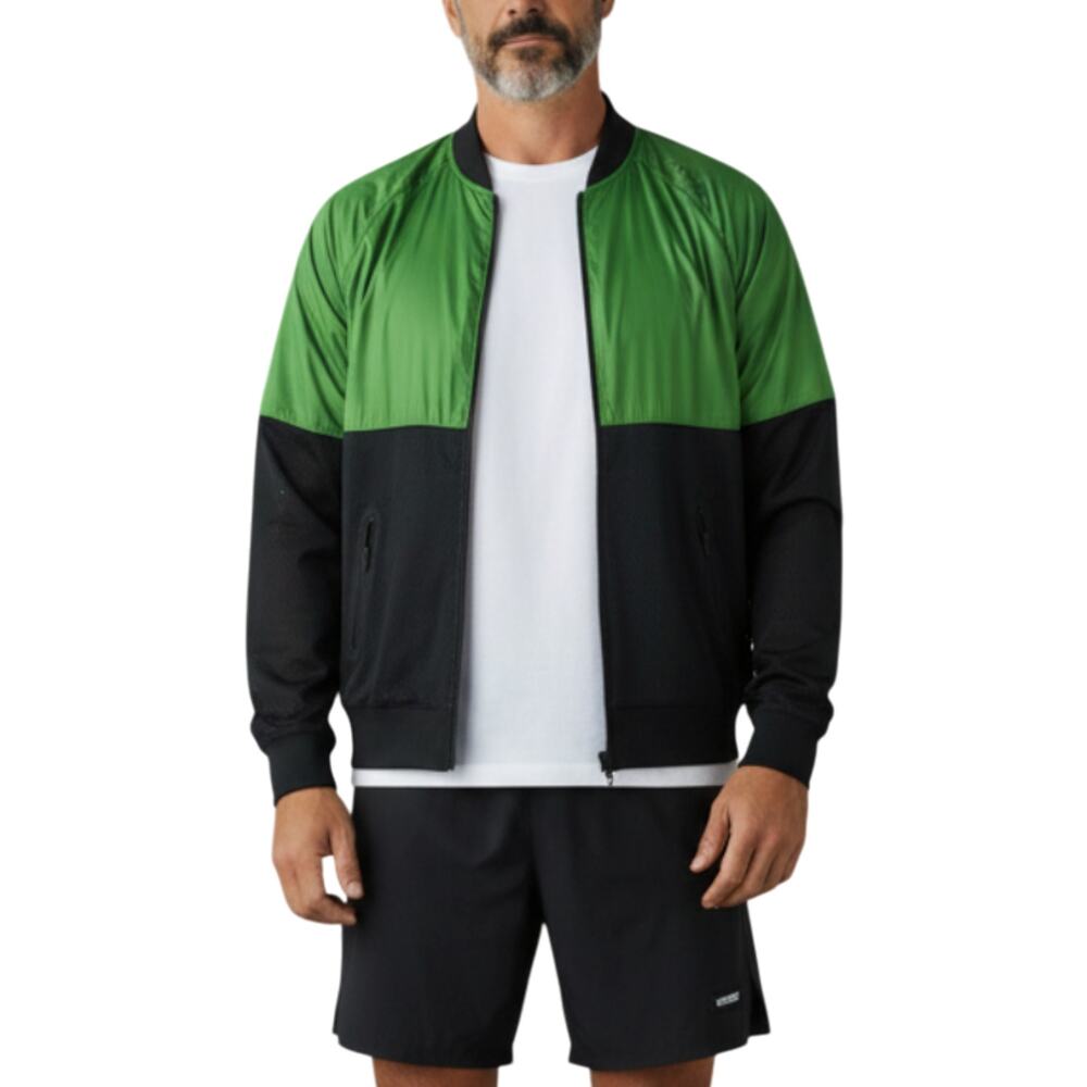 BROOKS Run-Thru Nylon Mesh Colorblock Packable Jacket Sz L Green Black Outdoor